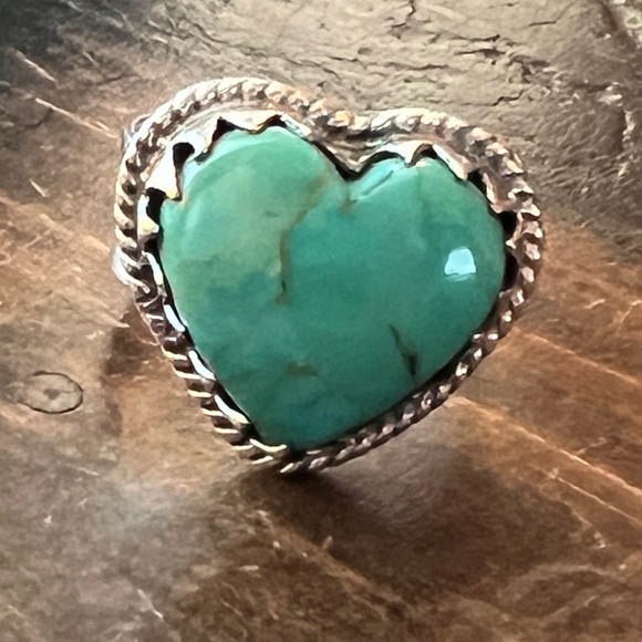 Kingman Turquoise Heart Ring Stamped 925 - Picture 6 of 6